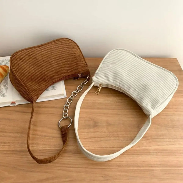 Fashion Vintage Women Handbags Corduroy Underarm Bag Casual Women Shoulder Bags Solid Color Zipper Female Handbag Clutch