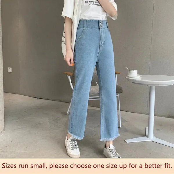 Loose Women Jeans High Waist Flared Spring Autumn Straight Crotch Casual Nine-point Pants Cotton Fabric Comfortable Style