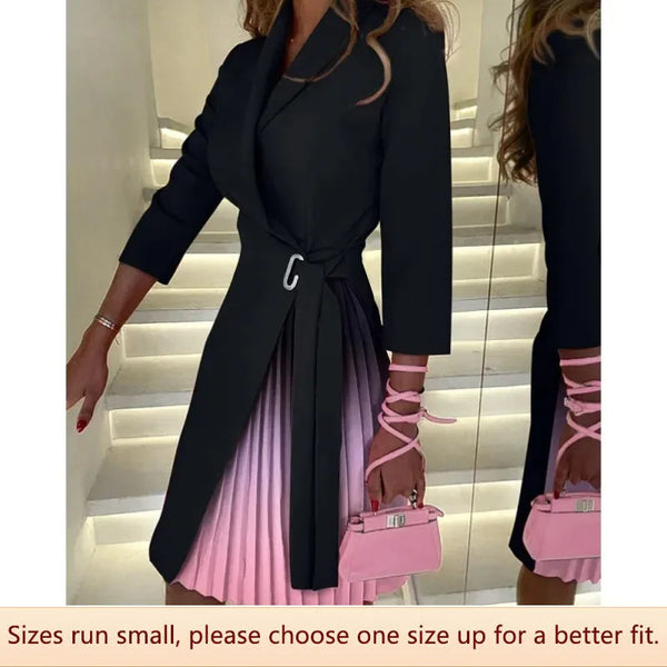 Fashionable V-neck Waist-fitted Mid-sleeve Pleated Dress