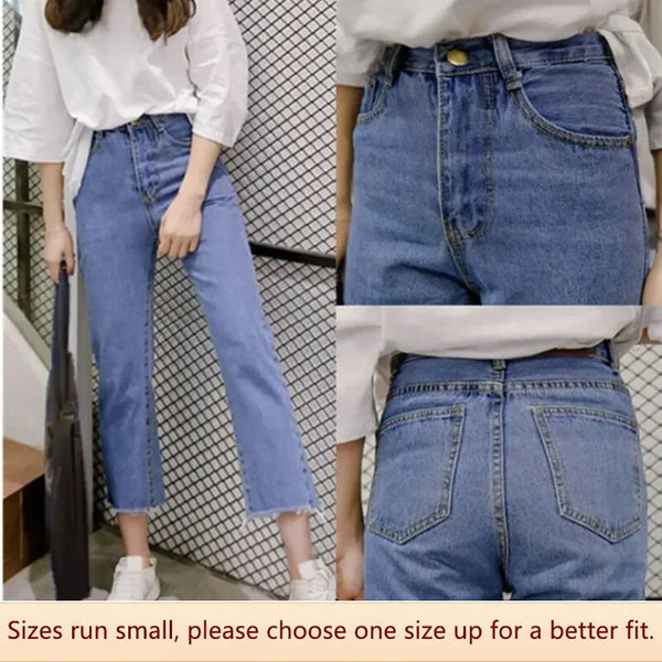 Spring Season High-waist Nine-point Pants Bf Style Loose Jeans Women Pants Cotton Material Straight Cylinder Design