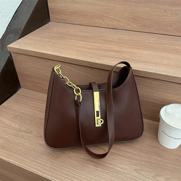 Luxury PU Leather Shoulder Bag for Women Casual Solid Color Design Handbags Brand Purse 2024 Fashion Shopper Clutch Women's Bags